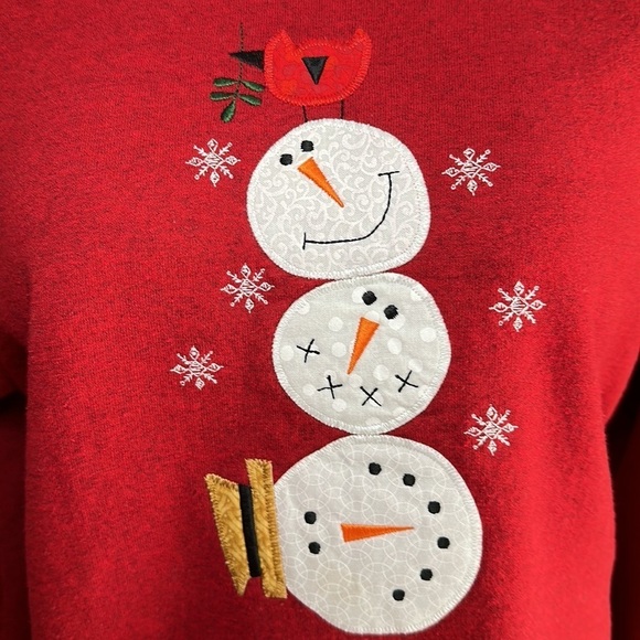 Handmade Women’s Snowman Cardinal Crewneck Sweatshirt Size Medium Red - Picture 4 of 10